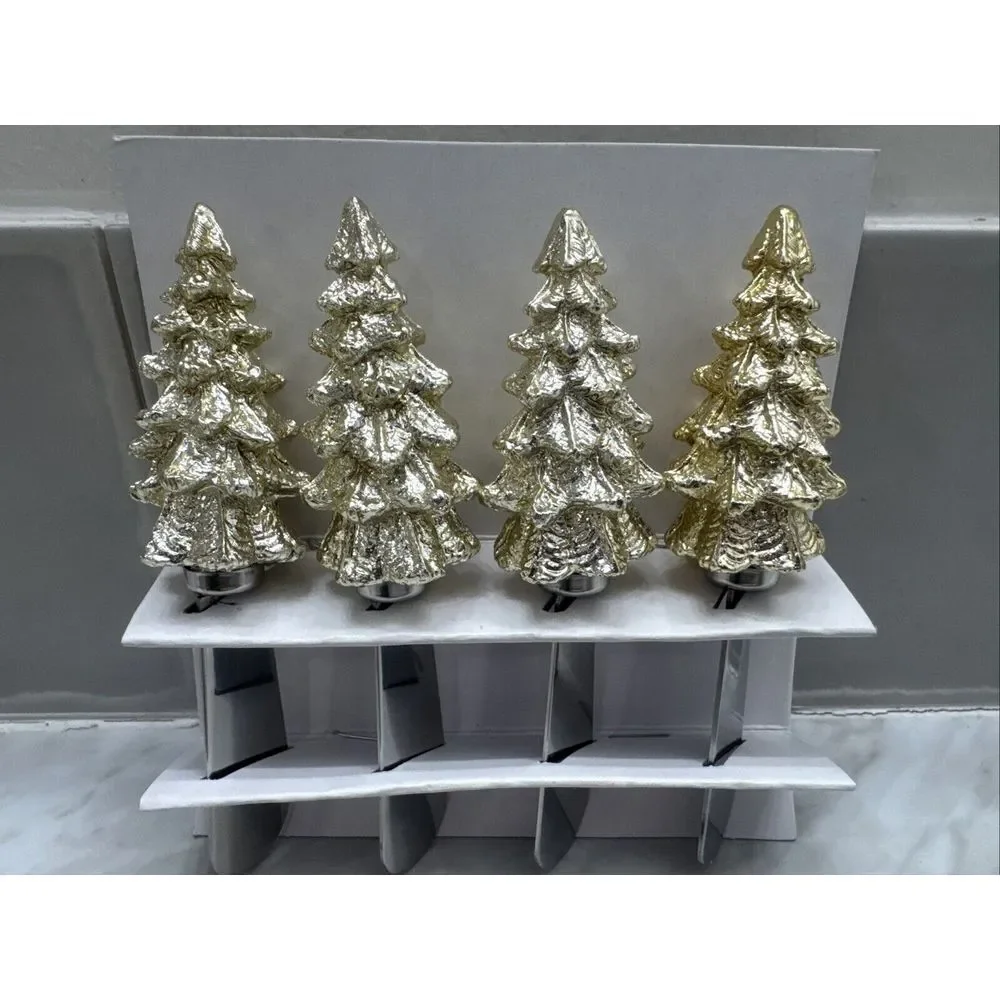 BOSTON WAREHOUSE ,Christmas Cheese Butter Spreaders, Silver Gold‎ Trees-4 VTG